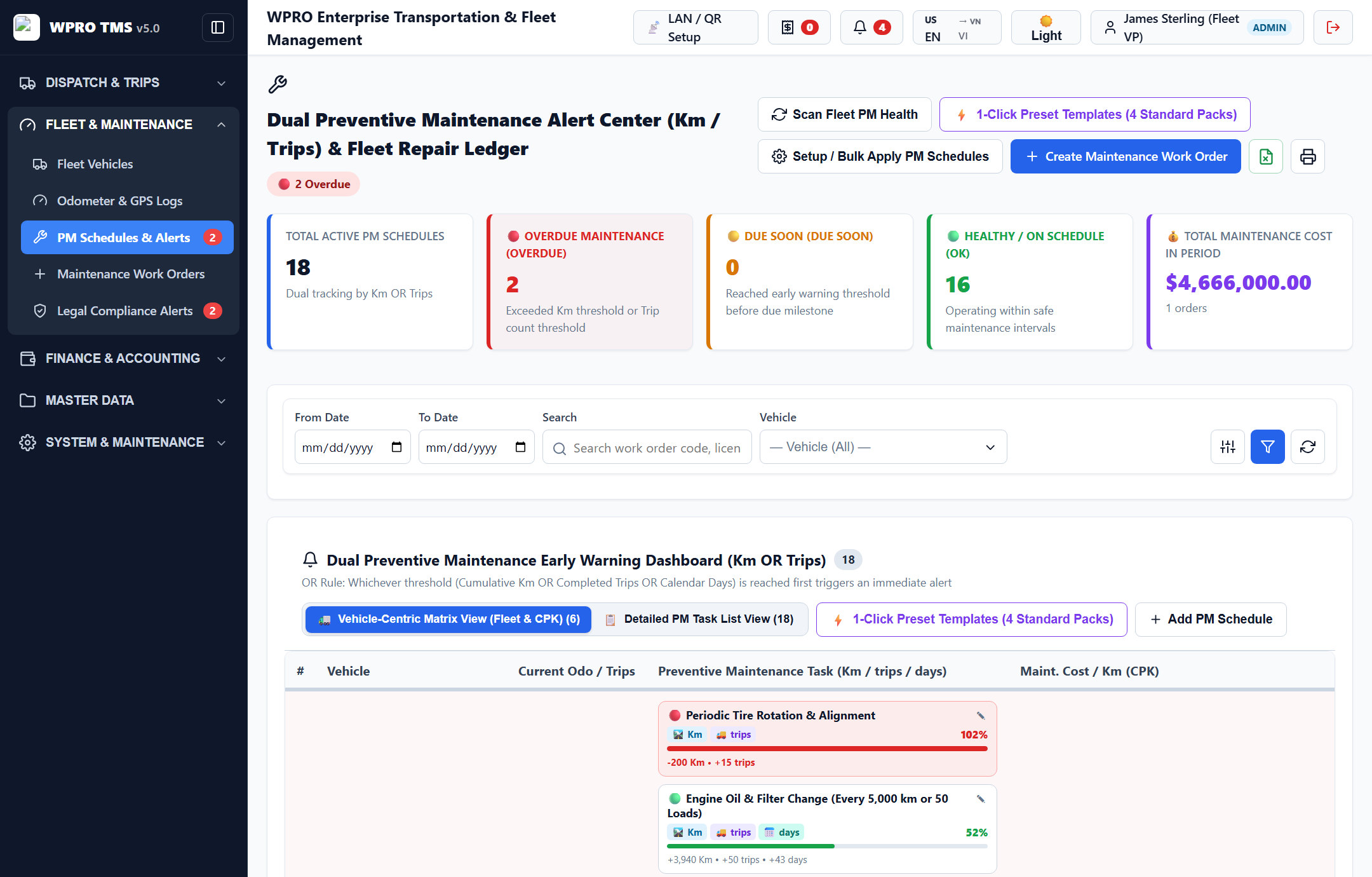 Fleet Maintenance Schedule Production UI